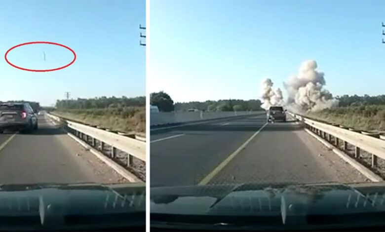 Ρουκέτα-της-Χεζμπολάχ-πέφτει-σε-αυτοκινητόδρομο-στο-βόρειο-Ισραήλ-–-Σκηνές-πανικού