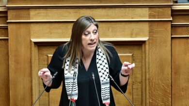 Η-Ζωή-Κωνσταντοπούλου-στη-Βουλή-με-παλαιστινιακή-μαντίλα-και-φωτογραφία-του-Γρηγόρη-Λαμπράκη
