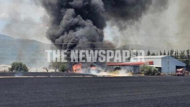 Φωτιά-στον-Αλμυρό:-Απειλούνται-εγκαταστάσεις-επιχείρησης
