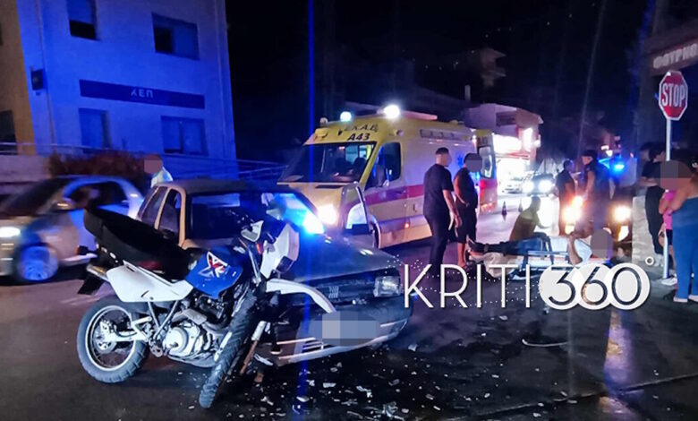 Σοβαρό-τροχαίο-στα-Χανιά-με-δύο-τραυματίες-–-Φωτογραφίες-από-το-σημείο-όπου-συγκρούστηκαν-αυτοκίνητο-και-μηχανή