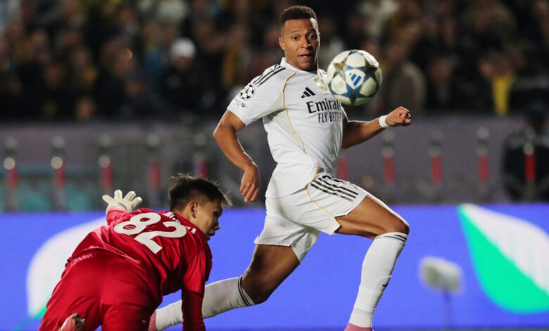champions-league:-Χατ-τρικ-ο-Κιλιάν-Εμπαπέ-στην-«πεντάρα»-της-Ρεάλ-Μαδρίτης,-ήττα-για-την-Κλαμπ-Μπριζ-παρά-το-γκολ-του-Χρήστου-Τζόλη