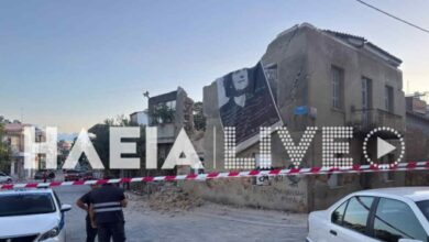 Πύργος:-Κατέρρευσε-κτίριο-σε-πλατεία-–-Ζημιές-σε-τρία-οχήματα