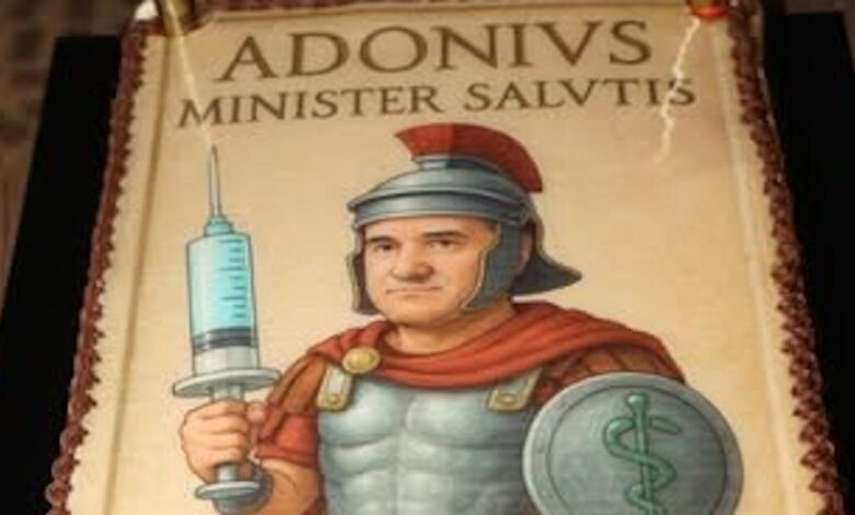 Άδωνις-Γεωργιάδης:-Η-τούρτα-–-έκπληξη-της-Ευγενίας-Μανωλίδου-για-τα-γενέθλιά-του-και-το-«veni,-vidi,-vaccinavi»