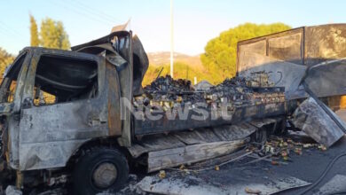 Διακοπή-κυκλοφορίας-στην-Αθηνών-–-Λαμίας,-στα-διόδια-Αφιδνών:-Ξέσπασε-φωτιά-σε-φορτηγό