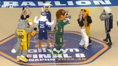 Κύπελλο-Ελλάδας:-Όλες-οι-μασκότ-του-final-8-χόρεψαν-στο-παρκέ-του-γηπέδου-στα-«Δύο-Αοράκια»