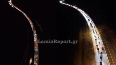 Ουρές-χιλιομέτρων-και-ταλαιπωρία-στην-Αθηνών-–-Λαμίας:-Εικόνες-από-ψηλά