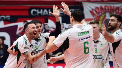 Ολυμπιακός-–-Παναθηναϊκός-2-3:-Νίκη-στο-τάι-μπρέικ-και-2-0-στη-σειρά-των-ημιτελικών-της-volley-league-για-τους-«πράσινους»