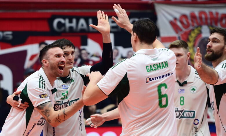 Ολυμπιακός-–-Παναθηναϊκός-2-3:-Νίκη-στο-τάι-μπρέικ-και-2-0-στη-σειρά-των-ημιτελικών-της-volley-league-για-τους-«πράσινους»