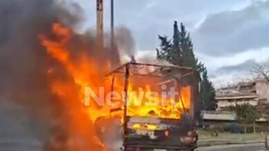 Φωτιά-σε-φορτηγάκι-στην-άνοδο-του-Κηφισού,-στο-ύψος-της-Νέας-Χαλκηδόνας-–-Ουρές-χιλιομέτρων