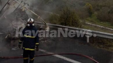 Θεσσαλονίκη:-Φωτιά-σε-φορτηγό-–-Καθυστερήσεις-στην-Εγνατία-Οδό