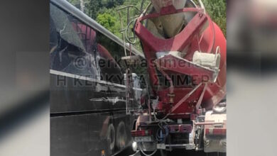 Τροχαίο-στην-Κέρκυρα:-Λεωφορείο-με-τουρίστες-συγκρούστηκε-με-μπετονιέρα
