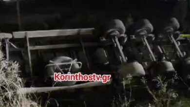 Ανατροπή-νταλίκας-στην-Κορίνθου-–-Πατρών,-τραυματίστηκε-ο-οδηγός