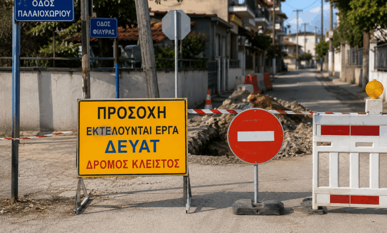 Τρίκαλα:-Κλείνουν-Παλαιοχωρίου-και-Φιλύρας-για-έργα-της-ΔΕΥΑΤ