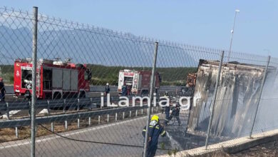 Λαμία:-Φορτηγό-«λαμπάδιασε»-στη-μέση-της-Εθνικής-Οδού-–-Κάηκε-ολοσχερώς