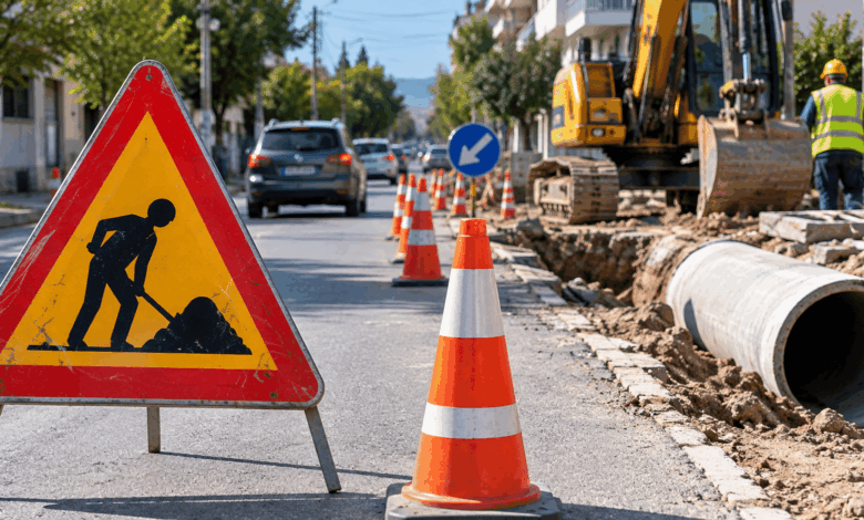 Τρίκαλα:-Στένωση-της-οδού-Ζηλευτής-για-έργα-ομβρίων