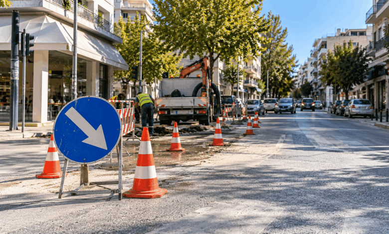 Τρίκαλα:-Στένωση-οδοστρώματος-σε-Ασκληπιού-και-Φλεγίου