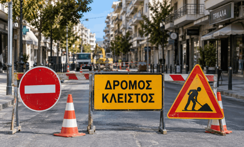 Τρίκαλα:-Κλείνουν-τμήματα-πέντε-δρόμων-για-εργασίες
